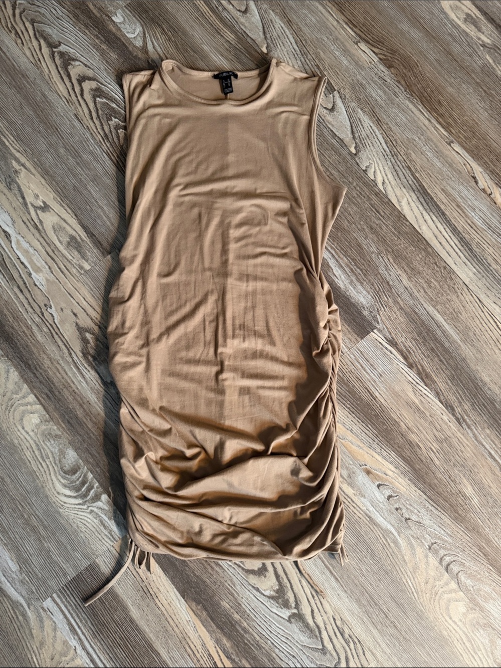 Sleeveless Ruched Drawstring Maxi Dress - Tan